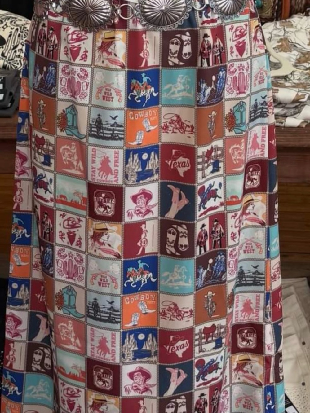 NWT Lucky & Blessed Multi -Color Western Patchwork Maxi Skirt